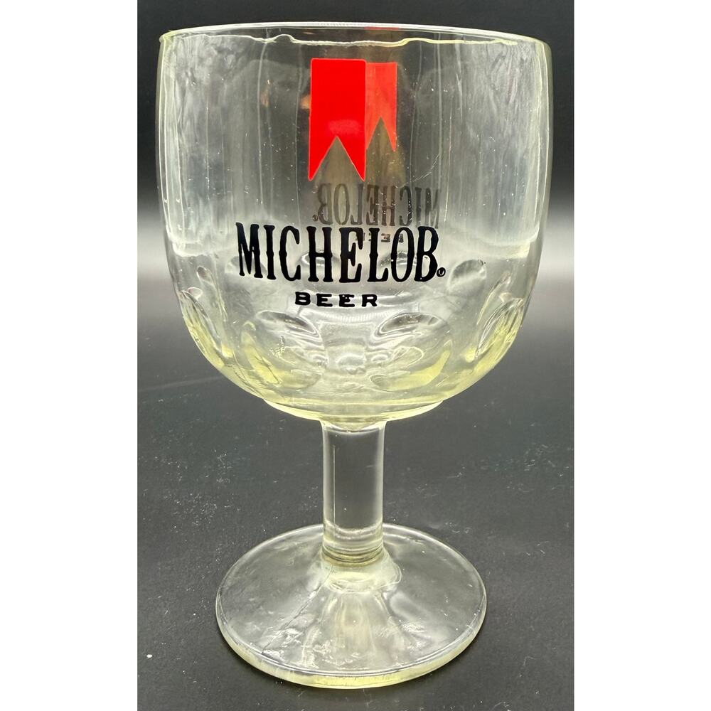 Vintage 1970's Michelob Beer Goblet Heavy Glass Footed Thumbprint 14oz